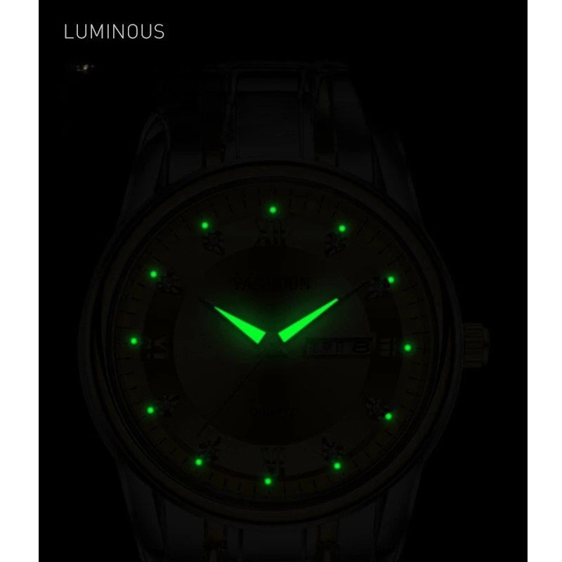 Montre de luxe pour femme, montre à quartz, montre-bracelet numérique, étanche, avec calendrier et affichage lumineux ; style mode et professionnel, convient aussi aux hommes.