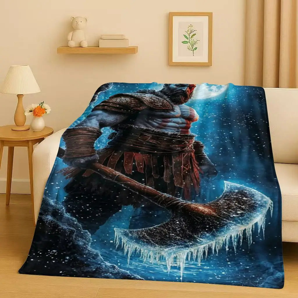 HD Kratos God of War Games Cartoon Gamer Flannel Blanket,Ultra Soft Warm Plush Throw for Home Bedroom Bed Sofa Cover Picnic Kids