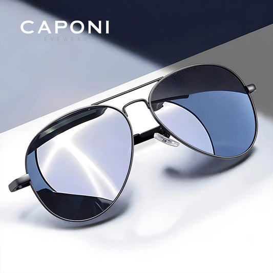 CAPONI Avation Sun Glasses For Men Day And Night Photochromic Driving Men's Sunglasses Polarized UV400 Pilot Shades Male BS3104
