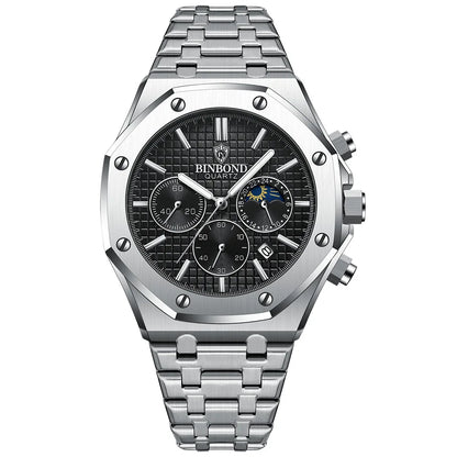 BINBONG B0161 Top Brand Man Business Quartz Watch Chronograph Wristwatch Stainless Steel Strap 30M Waterproof Luxury Men Watch