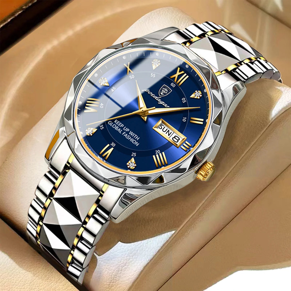 POEDAGAR Business Luxury men’s watch, water-resistant, stainless steel, luminous, with date and day of the week, sporty style, quartz.
