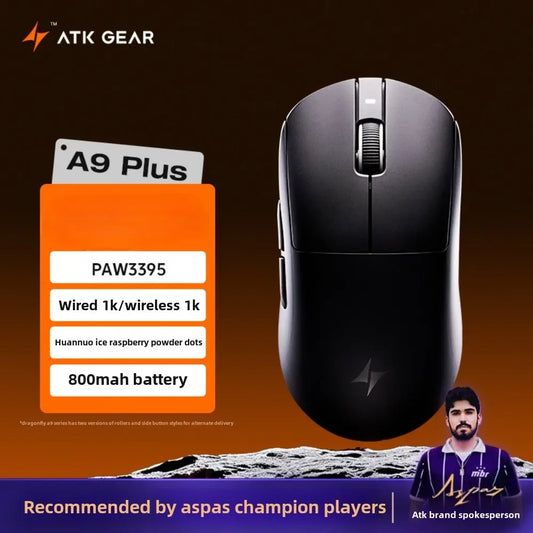ATK Dragonfly A9 Wireless Bluetooth Mouse Gaming Ergonomic Design Fast Response PAW3950 Ultra 800mAh Lightweight 8KHz esports