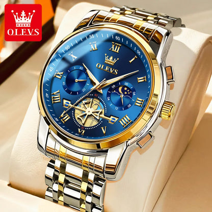 Montre pour homme OLEVS 2859 – Modèle classique et luxueux avec chiffres romains, multifonction, étanche, cadran luminescent, mouvement à quartz de haute qualité.