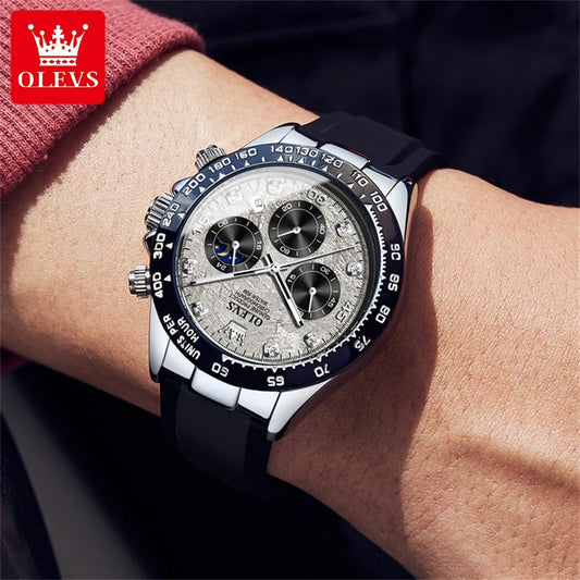 Montre à quartz pour homme OLEVS 2875 – Chronographe de marque de luxe, bracelet en silicone, date automatique, étanche, phase de lune, style sportif