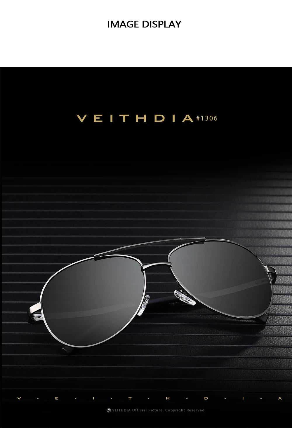 VEITHDIA Men's Polarized UV400 Sunglasses Vintage Designer Goggle Classic Fashion Outdoor Driving Sun Glasses For Male VT1306