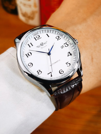 Montre pour homme WINNER – Style classique, rétro et élégant – Montre mécanique automatique avec calendrier – Marque de luxe, boîtier en acier et bracelet en cuir