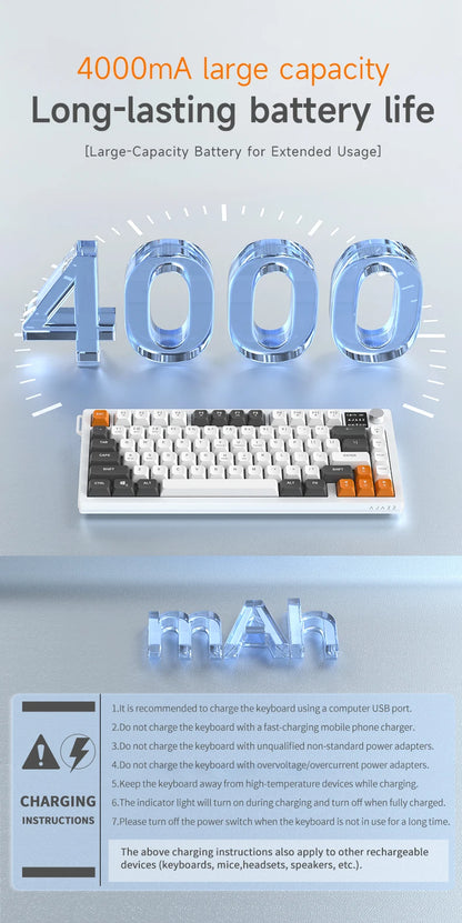AJAZZ AF82 Low-Proflie Electrostatic Keyboard  4000mAh Trl-Mode 75% Type-C Display Screen  Keyboard Office Gaming E-sport