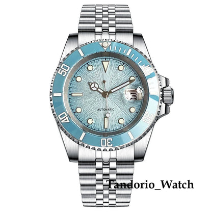 Tandorio 20ATM 40mm Men's Automatic Diver Watch For Miyota 8215 Asia 2824 Sapphire Glass Ice Blue Stainless Steel Jubilee Watch