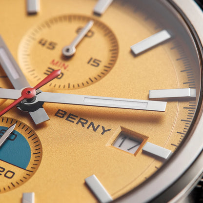 Montre chronographe à quartz pour homme BERNY – Mouvement Miyota OS10, aiguilles luminescentes, verre saphir avec revêtement antireflet, étanchéité 5 ATM, modèle sportif, luxe haut de gamme