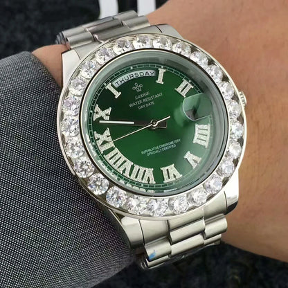 2025 New Big Diamond Watch For Men day date Water Resistant Quartz Wristwatch Top Brand Luxury Casual AAA Male Wrist Watch Gilft