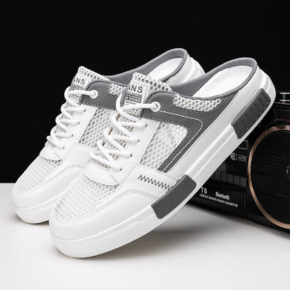 Sandales super taille 2025, nouvelles pantoufles d'été en maille perforée pour hommes, chaussures de sports et de loisirs de plein air respirantes, demi-pantoufles