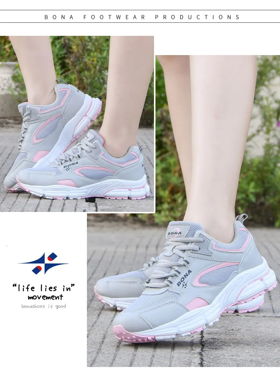 BONA  New Designers Running Shoes Breathable Outdoor Sports Shoes Women Lightweight Sneakers Ladies Comfort Athletic Shoes