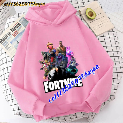 Детски суитшърт с качулка FORTNITED с дълъг ръкав за момичета и момчета, streetwear стил, аниме мода, горнище за деца и бебета, подарък