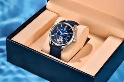 PAGANI DESIGN Newest 41MM Luxury Men's Mechanical Watch Sapphire Glass Leather Waterproof Pilot Tourbillon Moon Reroj Hombre
