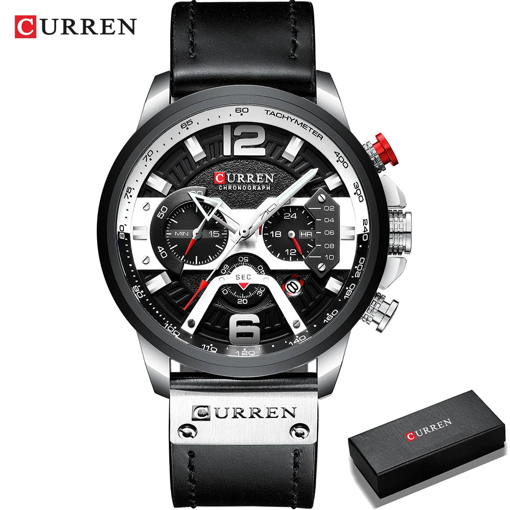 Montre pour homme CURREN 8329 – Style sport décontracté, design militaire, bracelet en cuir, chronographe tendance, montre de luxe de grande marque