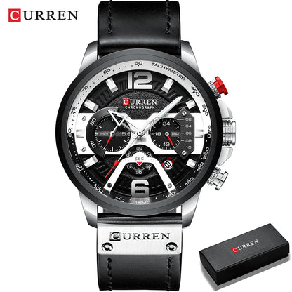 Montre pour homme CURREN 8329 – Style sport décontracté, design militaire, bracelet en cuir, chronographe tendance, montre de luxe de grande marque