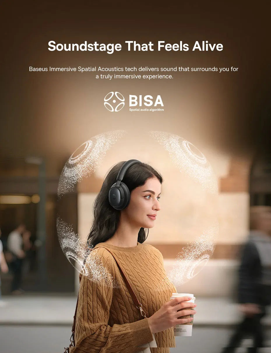 Baseus Bowie MH1 Bluetooth Headphones 48dB Noise Cancellation Hi-res LDAC Over Ear Headset Audio Wireless Earphone Earbuds