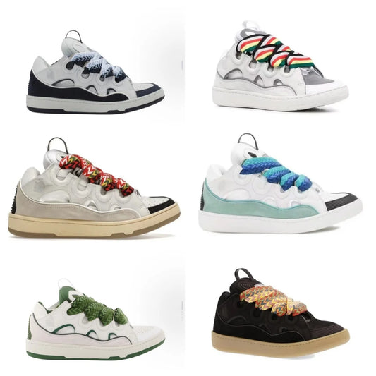 New LANVIN SPORT Lace-Up Sneaker Platform Thick Sole Women Round Toe Mixed Color Luxury Comfortable Concise Outdoor Sports Shoes