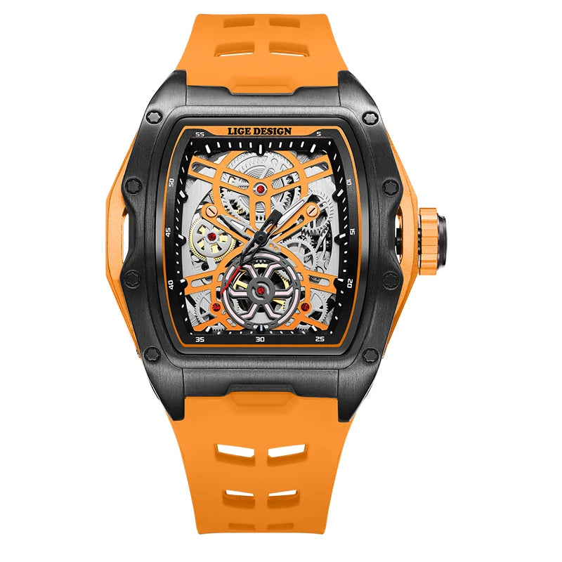 LIGE New Watches Mens Skeleton Mechanical Automatic Watch Top Brand Luxury Luminous 30M Waterproof Watch For Men reloj hombre