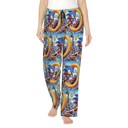 Custom Women Soniced Pajama Pants Printed Hedgehog Game Sleep Sleepwear Bottoms with Pockets