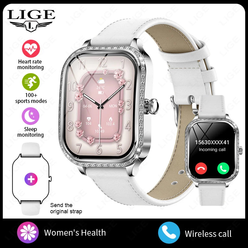LIGE New Luxury Smart Watch Heart Rate Monitor Fashion Ladies Bracelet 2024 Bluetooth Call Smartwatch Womoen For Android IOS