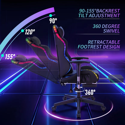 Sedia gaming LED per bambini 8-15 anni, sedia gamer regolabile con illuminazione LED, poggiapiedi e supporto lombare, sedia PC ergonomica