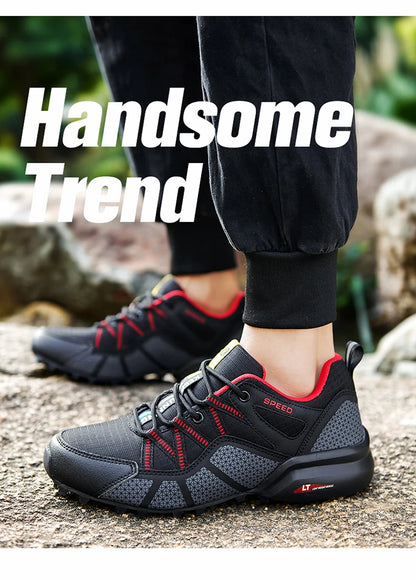 Męskie buty trekkingowe — terenowe buty sportowe outdoor, oddychająca siateczka, antypoślizgowe i odporne na zużycie, do wędrówek i jazdy na rowerze na zewnątrz
