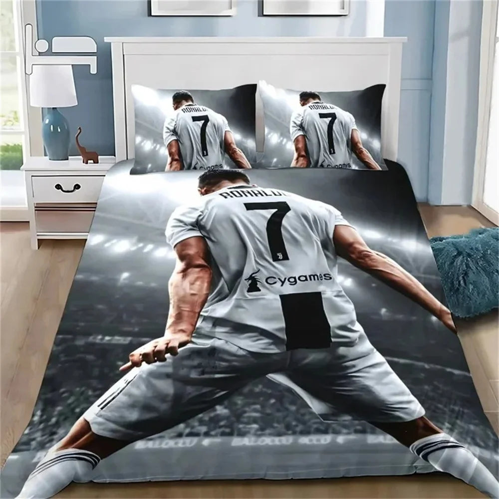 3D navlaka za poplun Football CR7, mekani set posteljine s navlakom za poplun i 1/2 jastučnice, za djecu i odrasle, od mikrovlakana