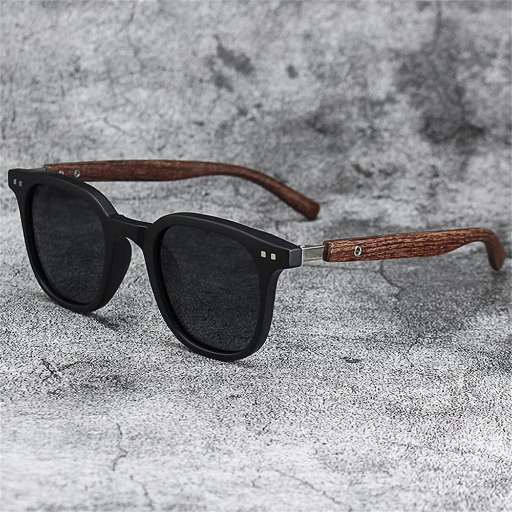 KLASSNUM Men Vintage Wooden Frame Sunglasses Classic Brand Sun Glasses Coating Lens Men Polarized UV Protection Driving Eyewear