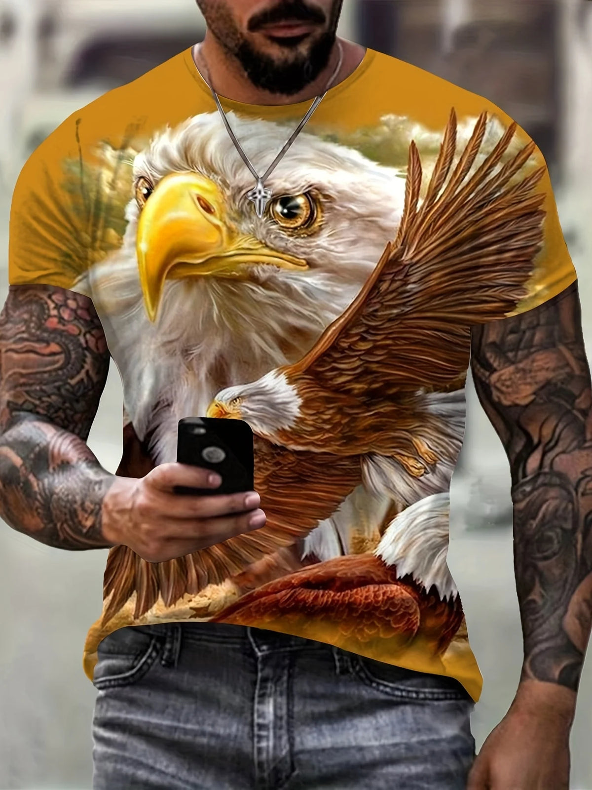 T-shirts Gráficas Fashion Eagle de Luxo — T-shirt de Verão para Homem, Tops Casuais de Manga Curta com Impressão 3D, Roupa Masculina