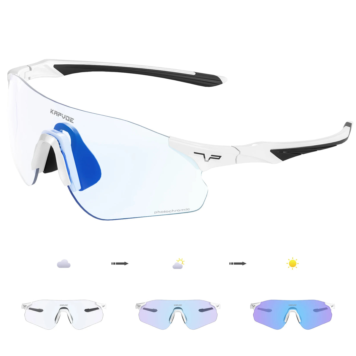Kapvoe Neue Outdoor-Lauf- und Fahrradbrille, photochrome Sonnenbrille für Damen und Herren, Sportbrille für Marathon und Radfahren, UV400-Schutzbrille