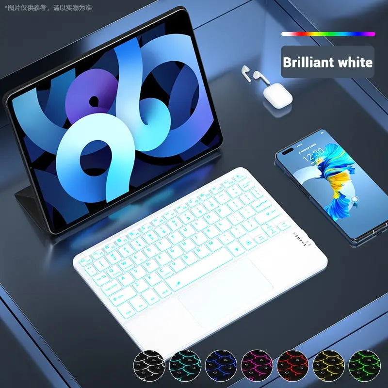 Hebrew/Russian/Spanish/Portuguese/Korean7-Colors Backlit Wireless with Touchpad Keyboard Rechargeable For iPad Tablet PC IOS Win