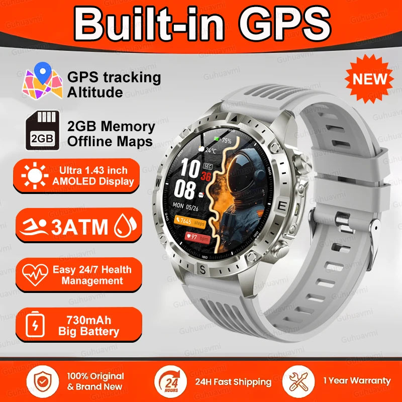 Smart Watch Men GPS Track High End watch Swim Waterproof Watches six axis sensor Sports 2GB Memory GPS Map Compass Smartwatch