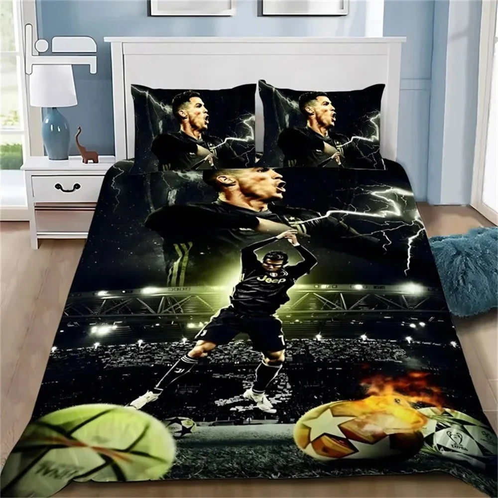 3D navlaka za poplun Football CR7, mekani set posteljine s navlakom za poplun i 1/2 jastučnice, za djecu i odrasle, od mikrovlakana