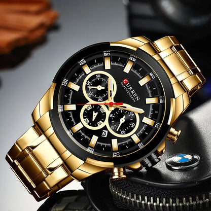 Montre chronographe pour homme CURREN, grand cadran de 48 mm, bracelet en acier inoxydable, trois sous-cadrans, montre-bracelet de sport à quartz, style luxueux