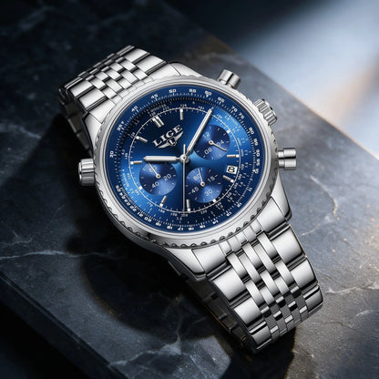 Montre de luxe pour homme LIGE – Chronographe avec date, en acier inoxydable, étanche, luminescente, style sportif et militaire, montre à quartz pour homme