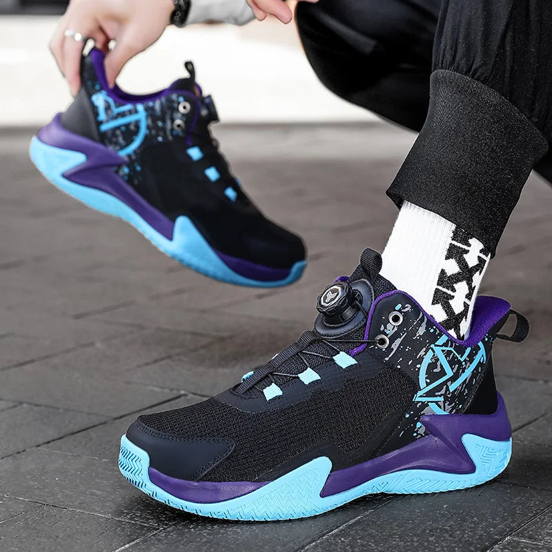 Chaussures de basket-ball unisexes en maille respirante, légères, avec boucle rotative, baskets de sport, de course en plein air, d'entraînement, d'automne