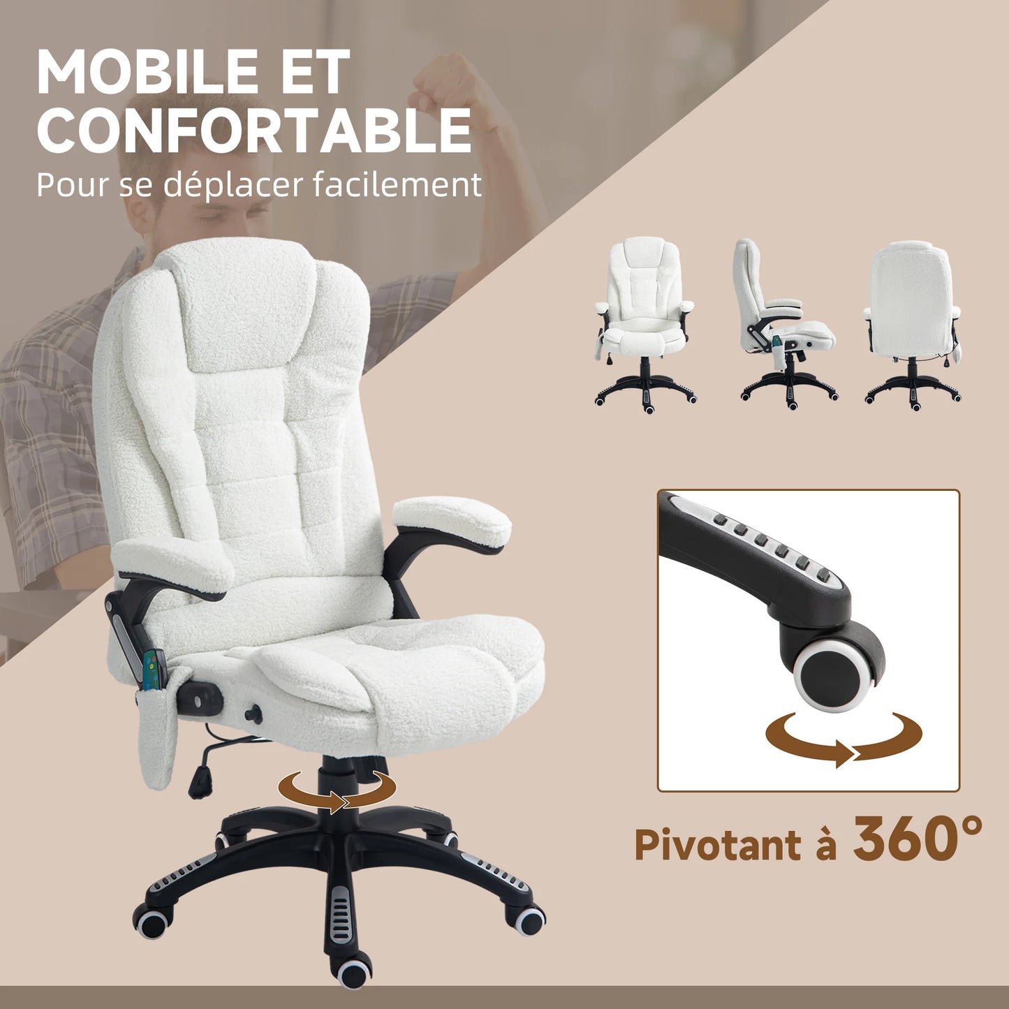 High-Tech Executive Office Chair with& Lumbar Heating,360° Swivel BreathableFabricChair with Remote Control, 120kg Load Capacity