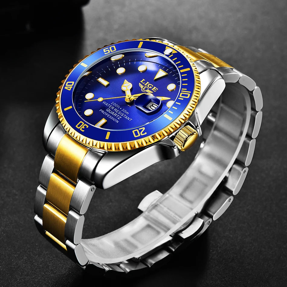 Montre pour homme LIGE – Chronographe à quartz, étanche, style décontracté et professionnel, accessoire de mode de luxe d'une grande marque.