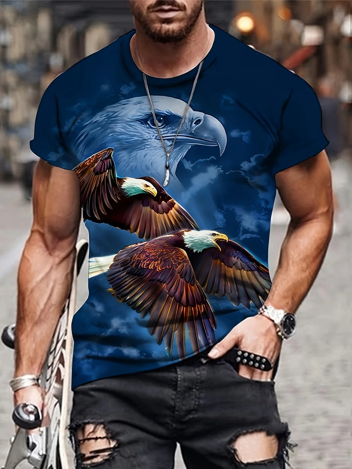 T-shirts Gráficas Fashion Eagle de Luxo — T-shirt de Verão para Homem, Tops Casuais de Manga Curta com Impressão 3D, Roupa Masculina