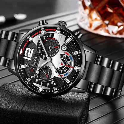 GENEVA Men's Creative  Six-Pin Watch Alloy Steel Band Quartz Watch Men Watch New Luxury  Men's Quartz WristWatch