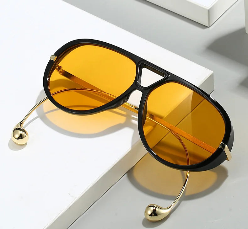 Vintage Oversized Pilot Sunglasses Unisex Double Bridge UV400 Protection Fashionable Punk Style Female Shades Popular Eyewear