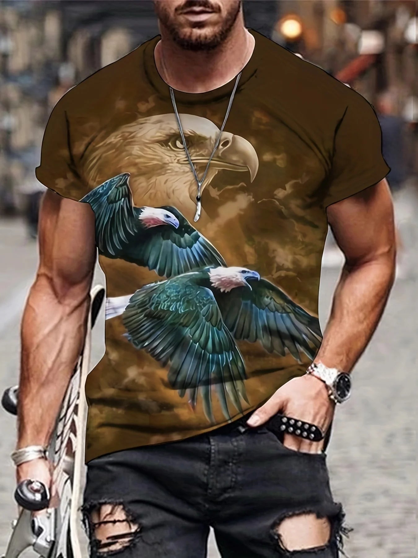 T-shirts Gráficas Fashion Eagle de Luxo — T-shirt de Verão para Homem, Tops Casuais de Manga Curta com Impressão 3D, Roupa Masculina