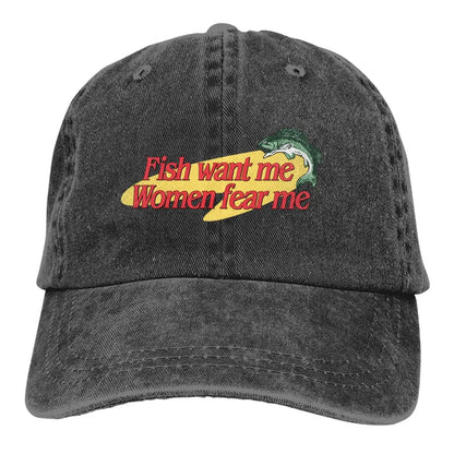 «Fish Want Me», «Women Fear Me»: gorras clásicas de béisbol con visera, «Fish Go Fishing», «Fisherman», gorras parasol para hombre y mujer
