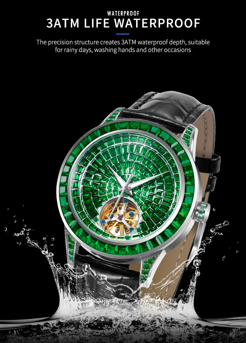 PINDU Design Mechanical Watch Men Fashion Luxury Diamond Watch For Men Waterproof Stainless Steel Leather Men Wristwatches