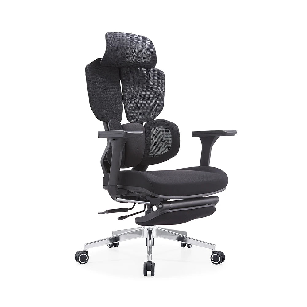 Chaise de bureau ergonomique au design moderne avec dossier haut en maille, pivotante, réglable, en maille, nouvelle arrivée avec repose-pieds