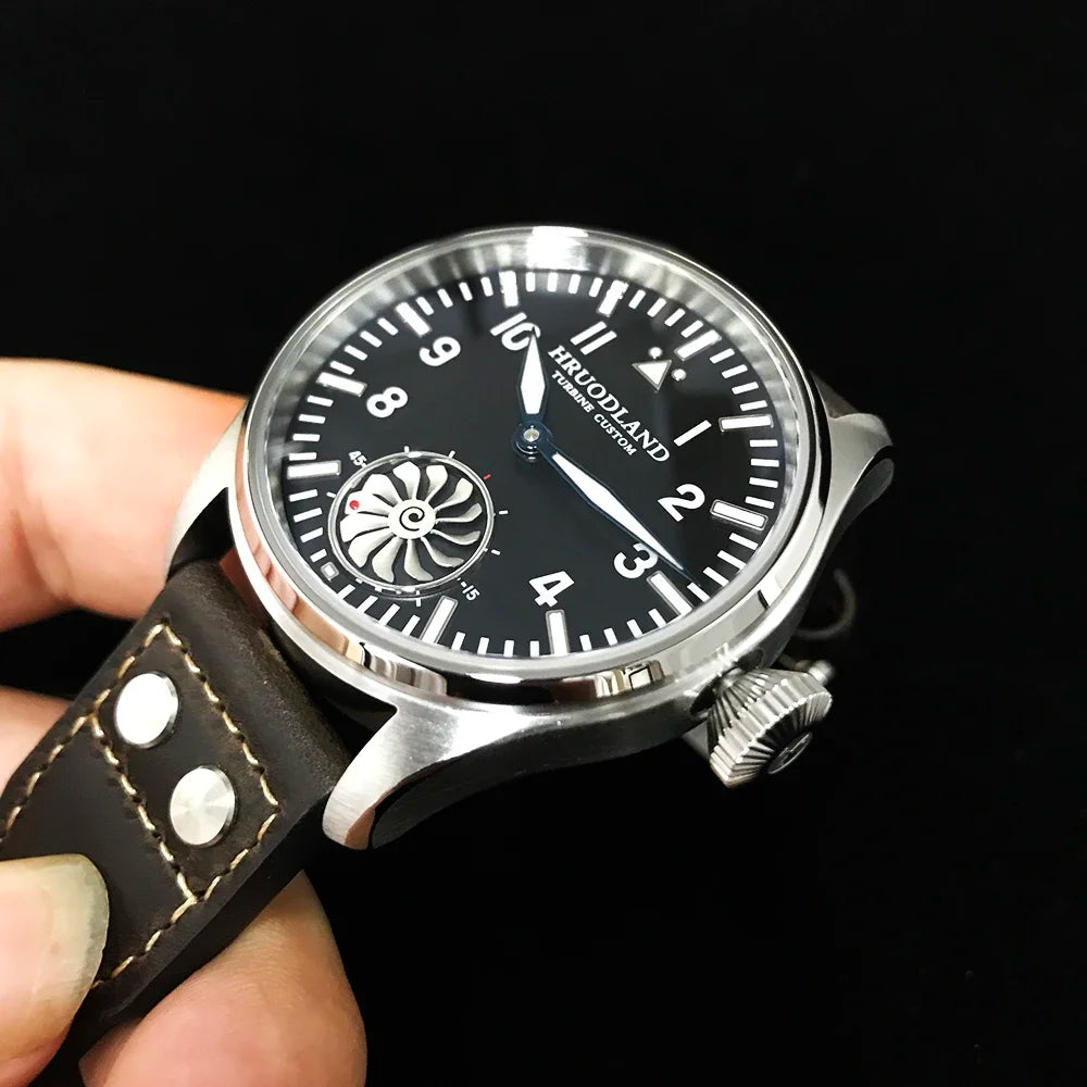 Hruodland 2025 New Men's Mechanical Watch Seagull ST3620 Retro Pilot 43MM Bgw-9 Luminous Sapphire Crystal Turbine Reloj Hombre