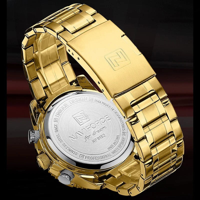 NAVIFORCE Men’s Sports Watch – Original luxury stainless steel wristwatch, water-resistant military-style model with dual display