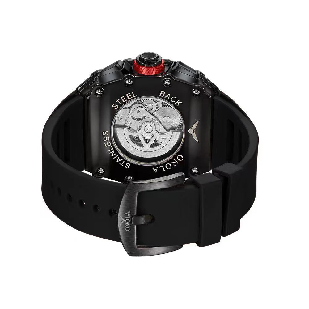 ONOLA Luxury Men Mechanical Watch with Hollow Out Luminous Automatic Watch 3Bar Waterproof Reloj Hombre