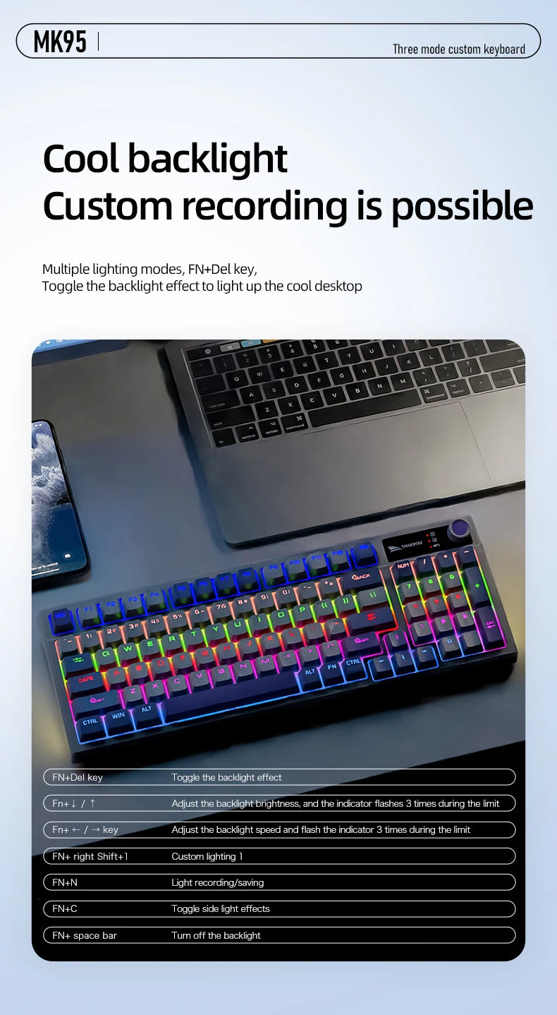 SMAILWOLF MK95 Bluetooth Wireless Korean Mechanical Keyboard Customized Gaming Laptop for Office Use with RGB Light Effect